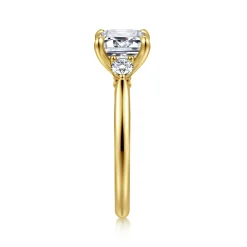 Outlet Gabriel & Co. Darline - 14K Yellow Gold Emerald Cut Three Stone Lotus Diamond Engagement Ring