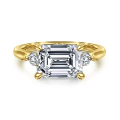 Outlet Gabriel & Co. Darline - 14K Yellow Gold Emerald Cut Three Stone Lotus Diamond Engagement Ring