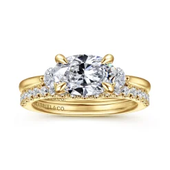 Online Gabriel & Co. Darline - 14K Yellow Gold Oval Three Stone Lotus Diamond Engagement Ring