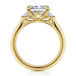 Online Gabriel & Co. Darline - 14K Yellow Gold Radiant Cut Three Stone Lotus Diamond Engagement Ring