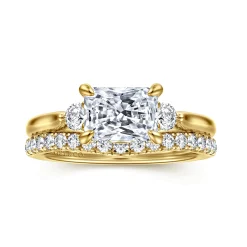 Online Gabriel & Co. Darline - 14K Yellow Gold Radiant Cut Three Stone Lotus Diamond Engagement Ring