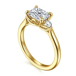 Online Gabriel & Co. Darline - 14K Yellow Gold Radiant Cut Three Stone Lotus Diamond Engagement Ring