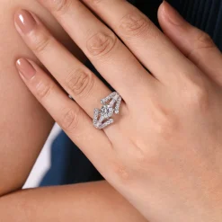 Discount Gabriel & Co. Darmy - 14K White Gold Split Shank Round Diamond Engagement Ring
