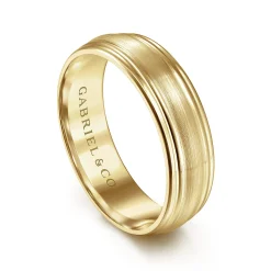 Sale Gabriel & Co. Declan - 14K Yellow Gold 6mm - Carved Men's Wedding Band in Satin Finish
