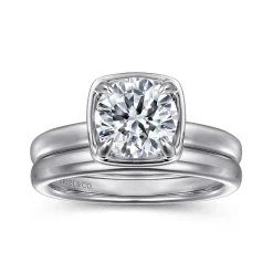 Outlet Gabriel & Co. Deedie - 14K White Gold Bezel Prong Round Diamond Engagement Ring