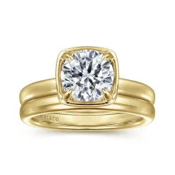 Clearance Gabriel & Co. Deedie - 14K Yellow Gold Bezel Prong Round Diamond Engagement Ring