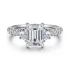 New Gabriel & Co. Dee - 14K White Gold Emerald Cut Three Stone Lotus Diamond Engagement Ring