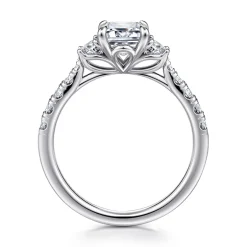 New Gabriel & Co. Dee - 14K White Gold Emerald Cut Three Stone Lotus Diamond Engagement Ring