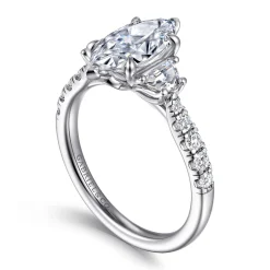 Hot Gabriel & Co. Dee - 14K White Gold Marquise Shape Three Stone Lotus Diamond Engagement Ring