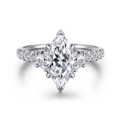Hot Gabriel & Co. Dee - 14K White Gold Marquise Shape Three Stone Lotus Diamond Engagement Ring