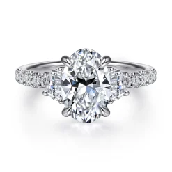 Clearance Gabriel & Co. Dee - 14K White Gold Oval Three Stone Lotus Diamond Engagement Ring