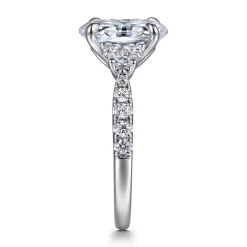 Clearance Gabriel & Co. Dee - 14K White Gold Oval Three Stone Lotus Diamond Engagement Ring