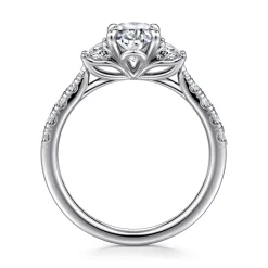 New Gabriel & Co. Dee - 14K White Gold Oval Three Stone Lotus Diamond Engagement Ring