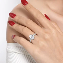 Gabriel & Co. Dee - 14K White Gold Oval Three Stone Lotus Diamond Engagement Ring