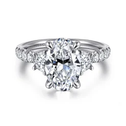 Gabriel & Co. Dee - 14K White Gold Oval Three Stone Lotus Diamond Engagement Ring