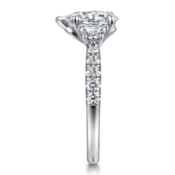 New Gabriel & Co. Dee - 14K White Gold Pear Shape Three Stone Lotus Diamond Engagement Ring