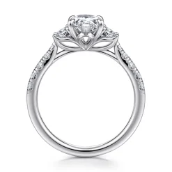 New Gabriel & Co. Dee - 14K White Gold Pear Shape Three Stone Lotus Diamond Engagement Ring