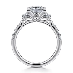 Best Gabriel & Co. Dee - 14K White Gold Princess Cut Three Stone Lotus Diamond Engagement Ring
