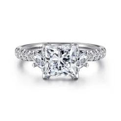 Best Gabriel & Co. Dee - 14K White Gold Princess Cut Three Stone Lotus Diamond Engagement Ring