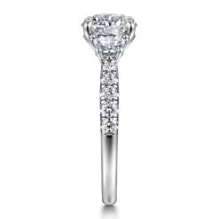 Clearance Gabriel & Co. Dee - 14K White Gold Round Three Stone Lotus Diamond Engagement Ring