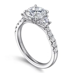 Clearance Gabriel & Co. Dee - 14K White Gold Round Three Stone Lotus Diamond Engagement Ring