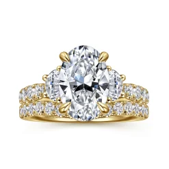 Sale Gabriel & Co. Dee - 14K Yellow Gold Oval Three Stone Lotus Diamond Engagement Ring