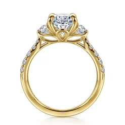 Sale Gabriel & Co. Dee - 14K Yellow Gold Oval Three Stone Lotus Diamond Engagement Ring