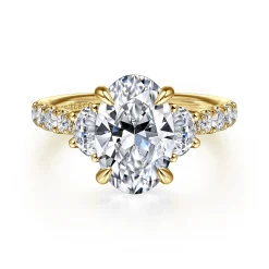 Sale Gabriel & Co. Dee - 14K Yellow Gold Oval Three Stone Lotus Diamond Engagement Ring