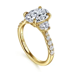 Sale Gabriel & Co. Dee - 14K Yellow Gold Oval Three Stone Lotus Diamond Engagement Ring