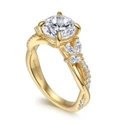 Discount Gabriel & Co. Deisha - 14K Yellow Gold Twisted Round Diamond Engagement Ring