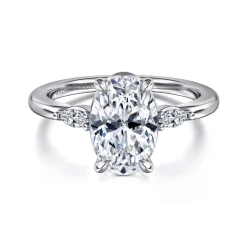 Sale Gabriel & Co. Dela - 14K White Gold Oval Three Stone Diamond Engagement Ring