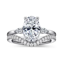 Sale Gabriel & Co. Dela - 14K White Gold Oval Three Stone Diamond Engagement Ring