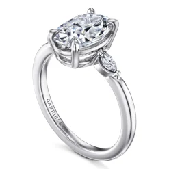 Sale Gabriel & Co. Dela - 14K White Gold Oval Three Stone Diamond Engagement Ring
