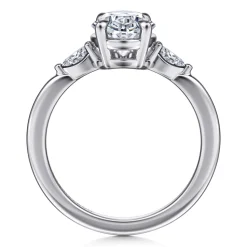 Sale Gabriel & Co. Dela - 14K White Gold Oval Three Stone Diamond Engagement Ring