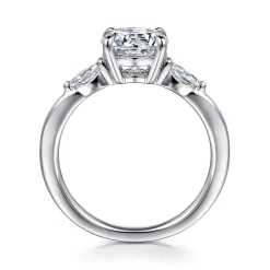 New Gabriel & Co. Dela - 14K White Gold Round Three Stone Diamond Engagement Ring