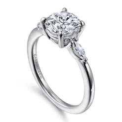 New Gabriel & Co. Dela - 14K White Gold Round Three Stone Diamond Engagement Ring