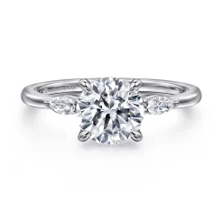 New Gabriel & Co. Dela - 14K White Gold Round Three Stone Diamond Engagement Ring