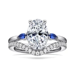 Discount Gabriel & Co. Dela - 14K White Gold Round Three Stone Diamond and Sapphire Engagement Ring