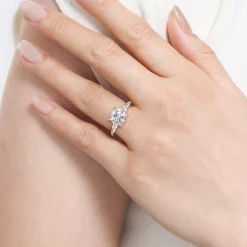Best Gabriel & Co. Dela - 14K White Gold Round Three Stone Diamond Engagement Ring