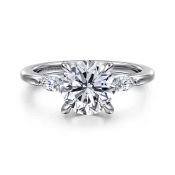 Best Gabriel & Co. Dela - 14K White Gold Round Three Stone Diamond Engagement Ring