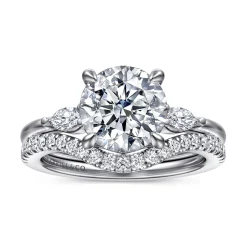 Best Gabriel & Co. Dela - 14K White Gold Round Three Stone Diamond Engagement Ring