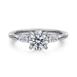 Hot Gabriel & Co. Dela - 14K White Gold Round Three Stone Diamond Engagement Ring