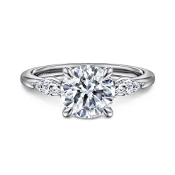 Clearance Gabriel & Co. Dela - 14K White Gold Round Three Stone Diamond Engagement Ring