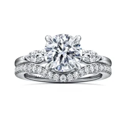 Clearance Gabriel & Co. Dela - 14K White Gold Round Three Stone Diamond Engagement Ring
