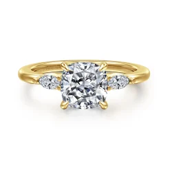 Sale Gabriel & Co. Dela - 14K Yellow Gold Cushion Cut Three Stone Diamond Engagement Ring