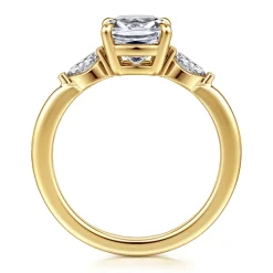 Sale Gabriel & Co. Dela - 14K Yellow Gold Cushion Cut Three Stone Diamond Engagement Ring
