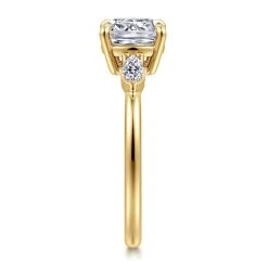 Sale Gabriel & Co. Dela - 14K Yellow Gold Cushion Cut Three Stone Diamond Engagement Ring