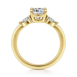 New Gabriel & Co. Dela - 14K Yellow Gold Cushion Cut Three Stone Diamond Engagement Ring