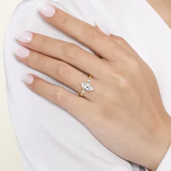 Hot Gabriel & Co. Dela - 14K Yellow Gold Marquise Shape Three Stone Diamond Engagement Ring