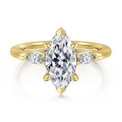 Hot Gabriel & Co. Dela - 14K Yellow Gold Marquise Shape Three Stone Diamond Engagement Ring